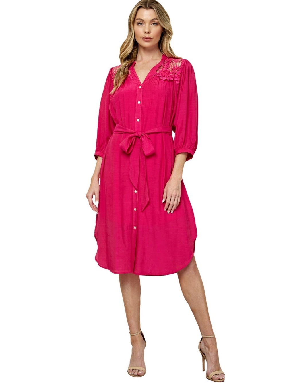 Olive Hill fuchsia lace detail 2 pc dress. Size M/L